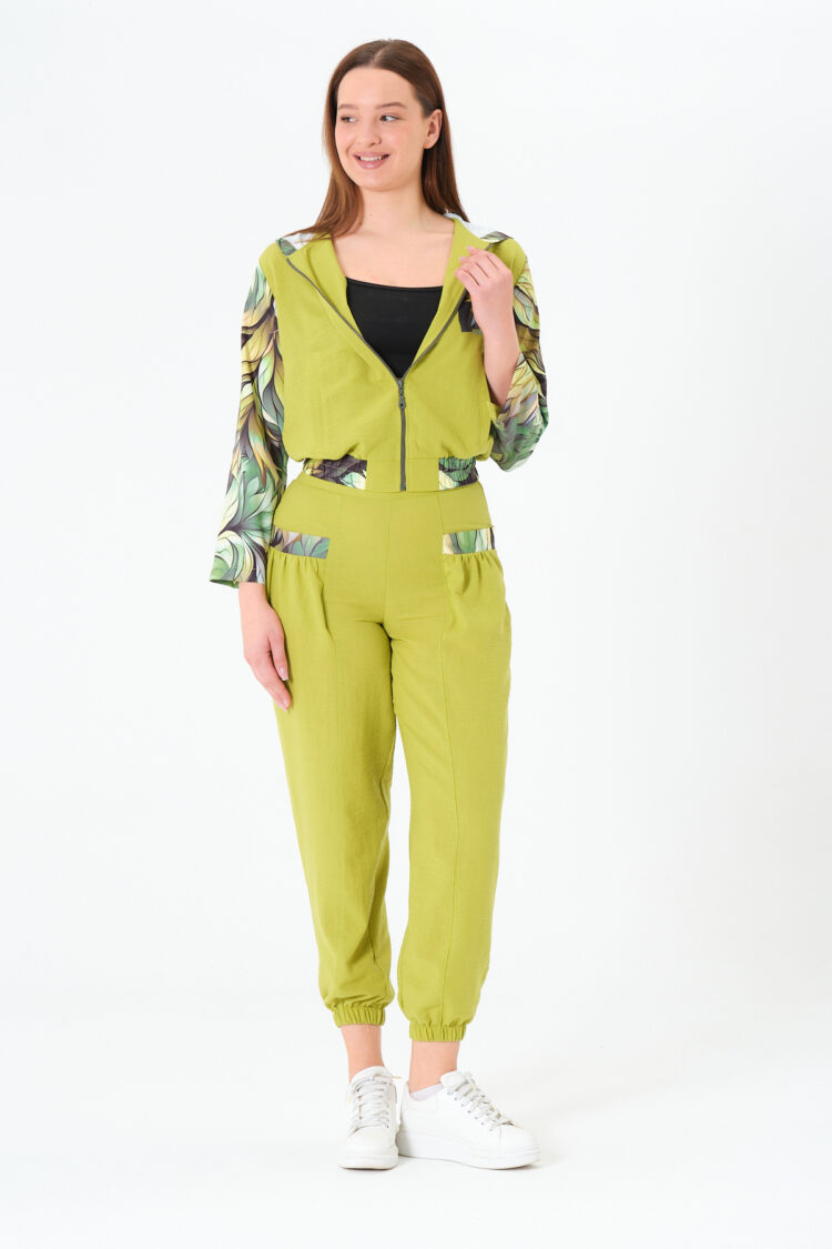 Women's Elastic Waist Zipper Shirt Elastic Leg Printed Shirt PantsBottom Top Suit