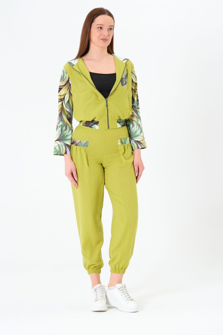 Women's Elastic Waist Zipper Shirt Elastic Leg Printed Shirt PantsBottom Top Suit