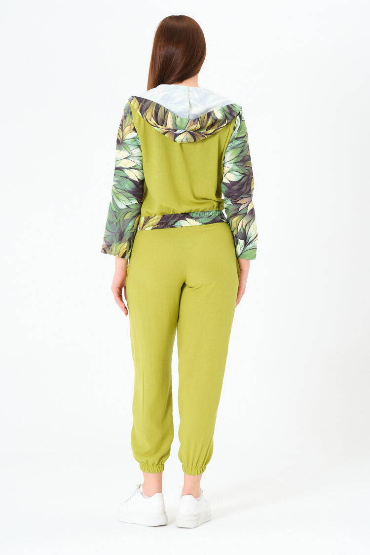 Women's Elastic Waist Zipper Shirt Elastic Leg Printed Shirt PantsBottom Top Suit