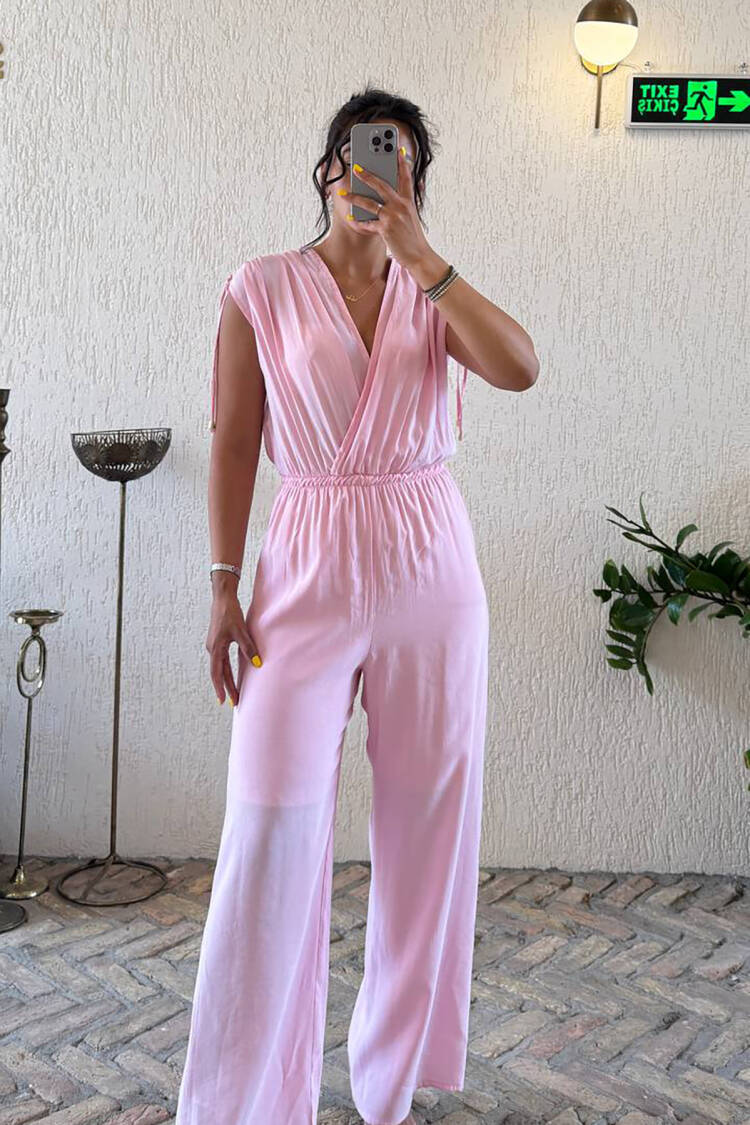 Sleeveless Tie-Neck V-Neck Jumpsuit - Brand: Mode Roy - Women & Kids, Baby Clothes Wholesale - Globality Store