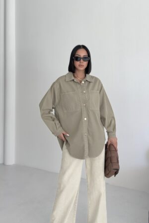 Khaki Oversized Fit Casual Long Sleeve Shirt - Brand: XLove - Women & Kids, Baby Clothes Wholesale - Globality Store