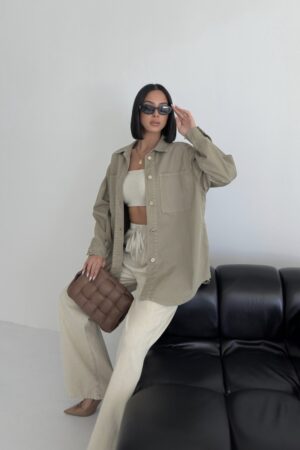 Khaki Oversized Fit Casual Long Sleeve Shirt - Brand: XLove - Women & Kids, Baby Clothes Wholesale - Globality Store