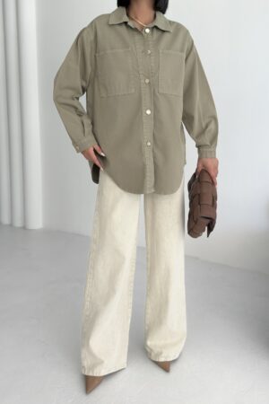 Khaki Oversized Fit Casual Long Sleeve Shirt - Brand: XLove - Women & Kids, Baby Clothes Wholesale - Globality Store