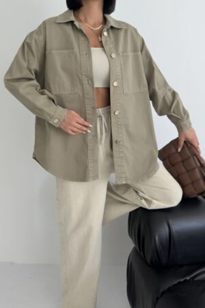 Khaki Oversized Fit Casual Long Sleeve Shirt - Brand: XLove - Women & Kids, Baby Clothes Wholesale - Globality Store