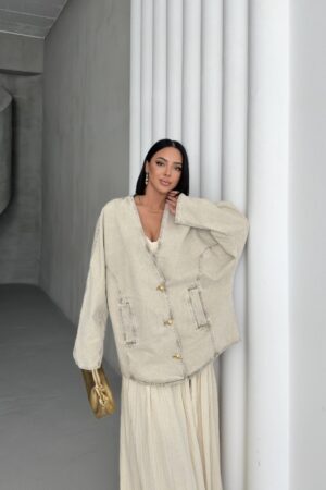 Beige Casual Oversized Single-Breasted Blazer Jacket - Brand: XLove - Women & Kids, Baby Clothes Wholesale - Globality Store