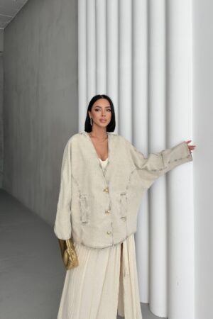 Beige Casual Oversized Single-Breasted Blazer Jacket - Brand: XLove - Women & Kids, Baby Clothes Wholesale - Globality Store