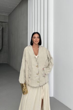 Beige Casual Oversized Single-Breasted Blazer Jacket - Brand: XLove - Women & Kids, Baby Clothes Wholesale - Globality Store