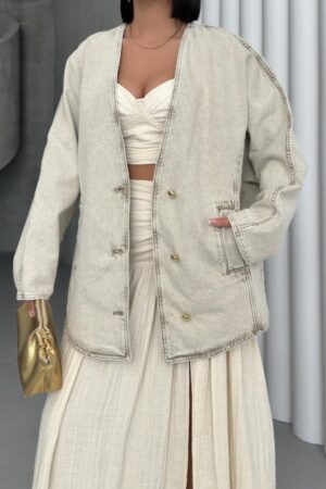 Beige Casual Oversized Single-Breasted Blazer Jacket - Brand: XLove - Women & Kids, Baby Clothes Wholesale - Globality Store