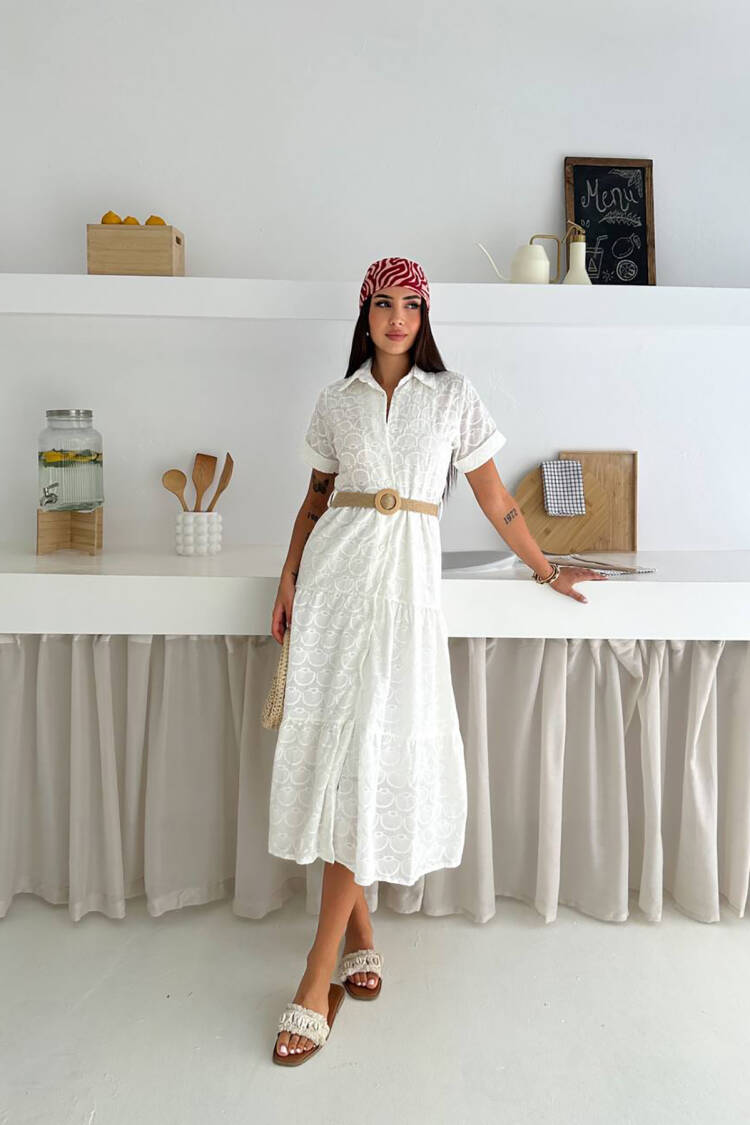 White Elegant Casual Shirt Dress - Midi Length