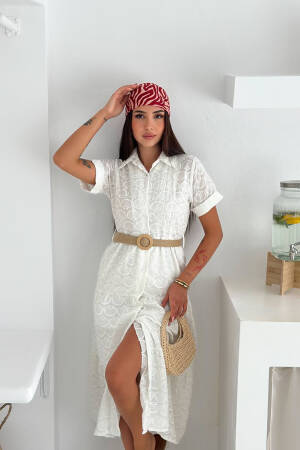 White Elegant Casual Shirt Dress - Midi Length