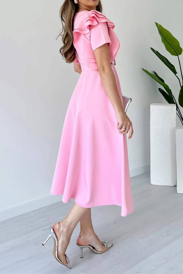 ElegantA-Line Midi Dress With Ruffle Short Sleeves