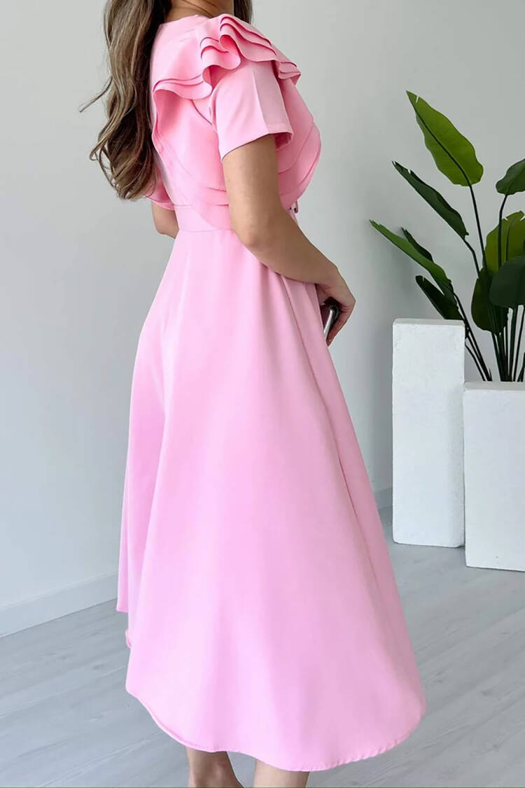 ElegantA-Line Midi Dress With Ruffle Short Sleeves