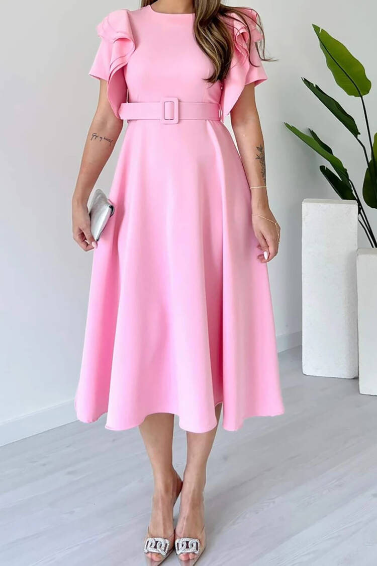 ElegantA-Line Midi Dress With Ruffle Short Sleeves