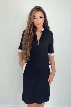 Black Elegant V-Neck Shift Dress