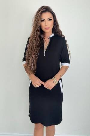 Black Elegant V-Neck Shift Dress