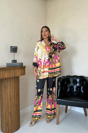 Wholesale Yellow Shirt And Patterned Pants Suit