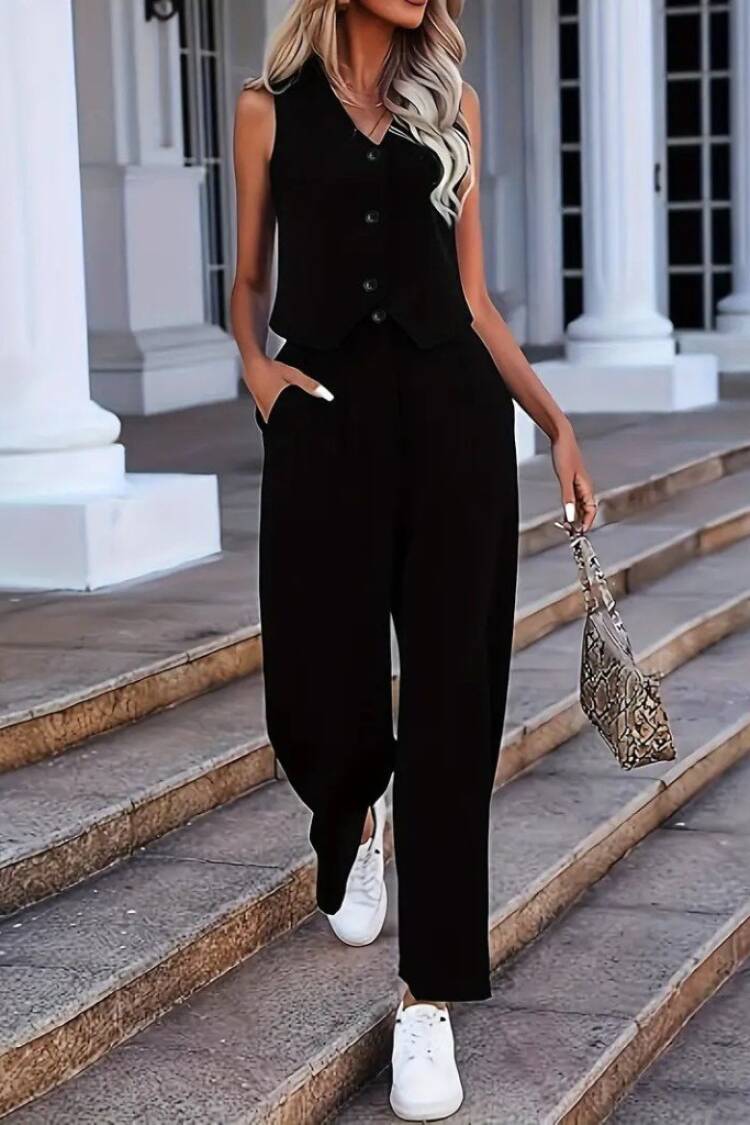 Black Elegant Casual Streetwear Set