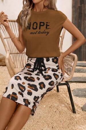 Brown Leopard Print Pencil Skirt Set