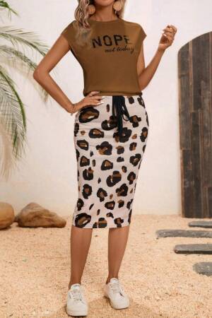 Brown Leopard Print Pencil Skirt Set