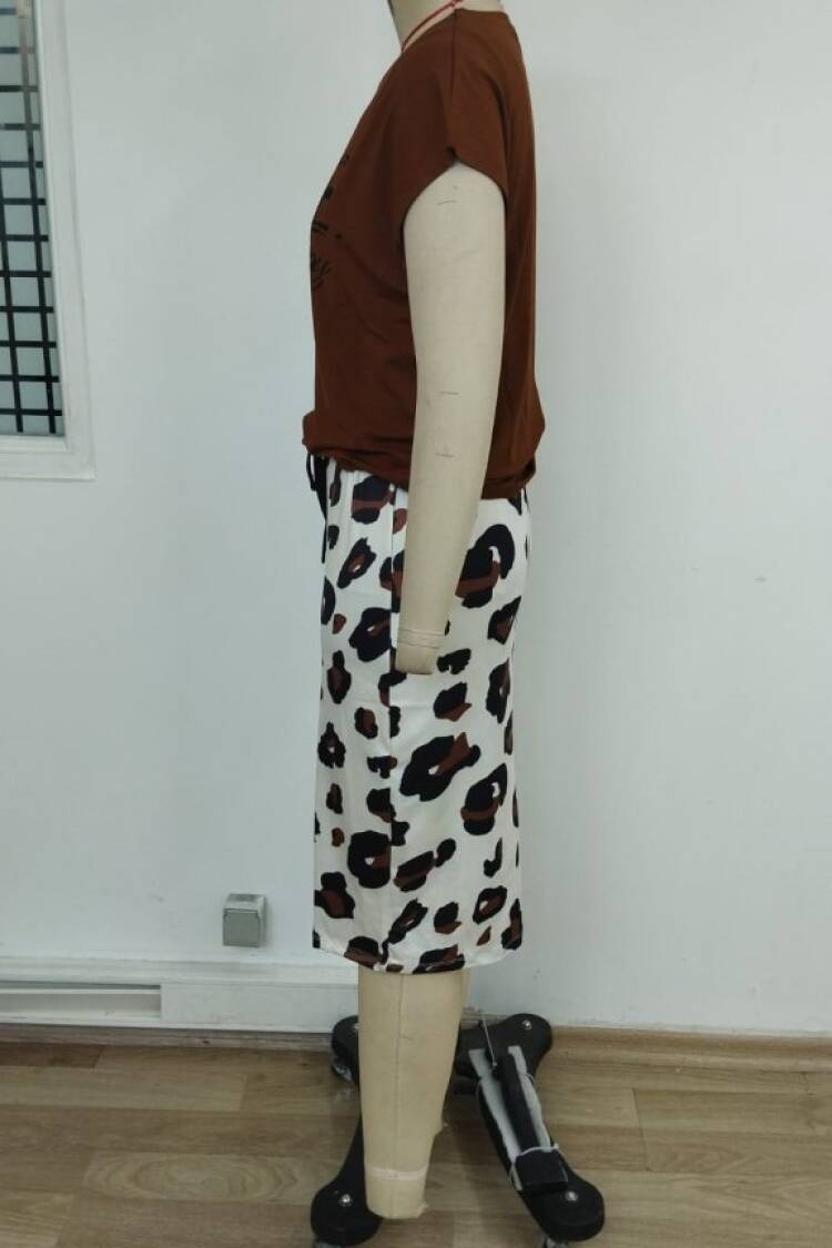 Brown Leopard Print Pencil Skirt Set
