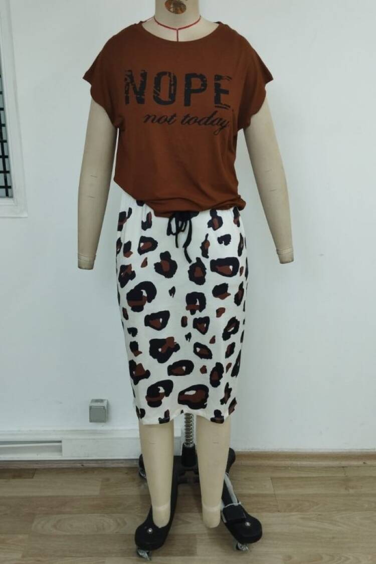 Brown Leopard Print Pencil Skirt Set