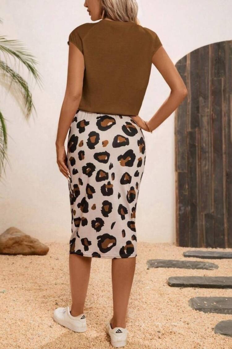 Brown Leopard Print Pencil Skirt Set