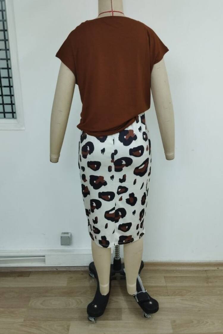 Brown Leopard Print Pencil Skirt Set