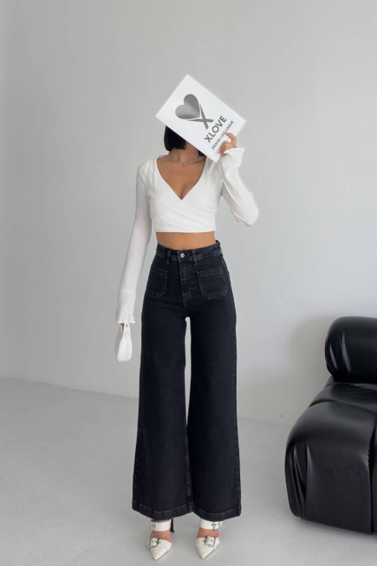Black Palazzo Jeans With High Waist & Wide Leg