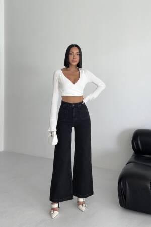 Black Palazzo Jeans With High Waist & Wide Leg
