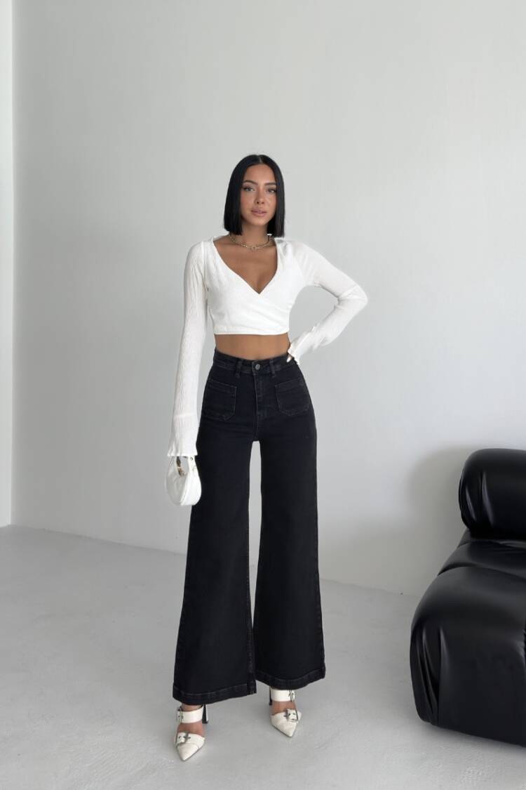 Black Palazzo Jeans With High Waist & Wide Leg