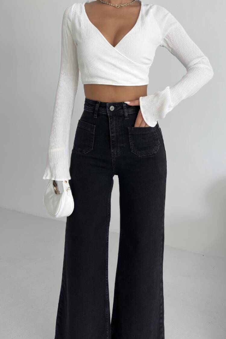 Black Palazzo Jeans With High Waist & Wide Leg