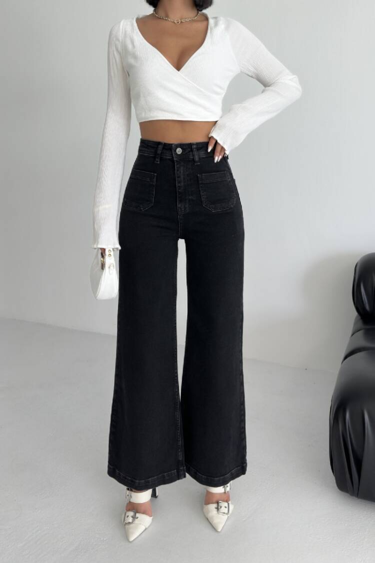 Black Palazzo Jeans With High Waist & Wide Leg