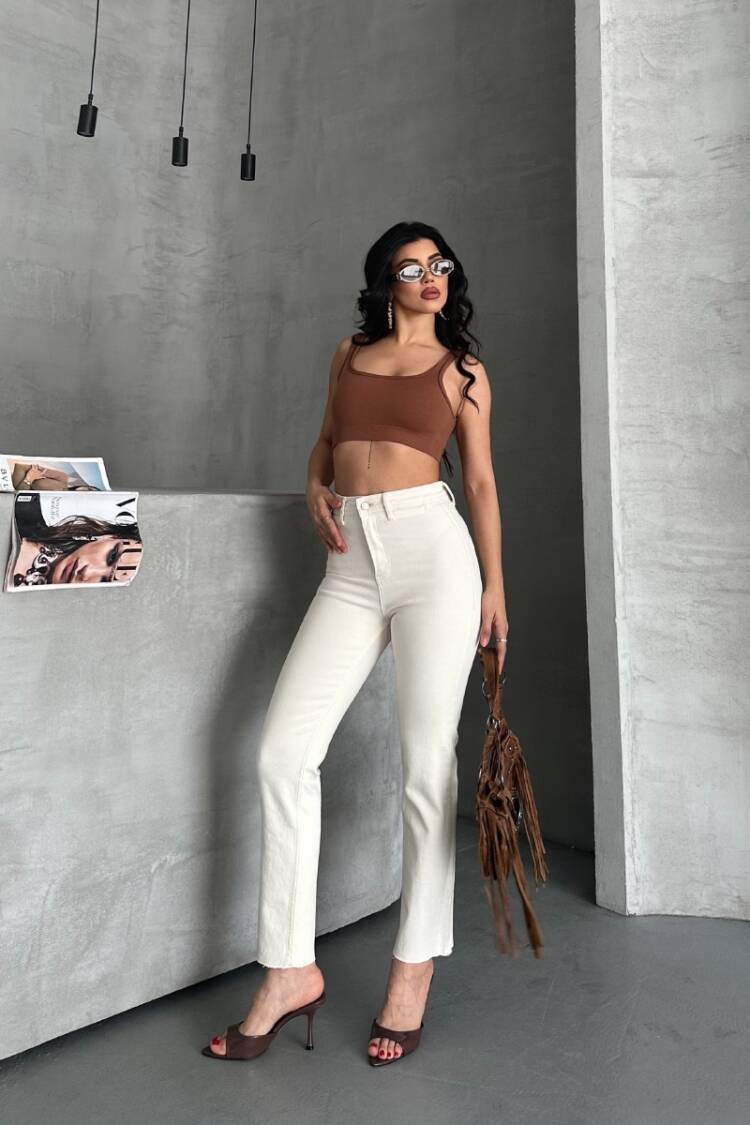 Ecru Jeans High Waist Mom Straight Leg Buttoned