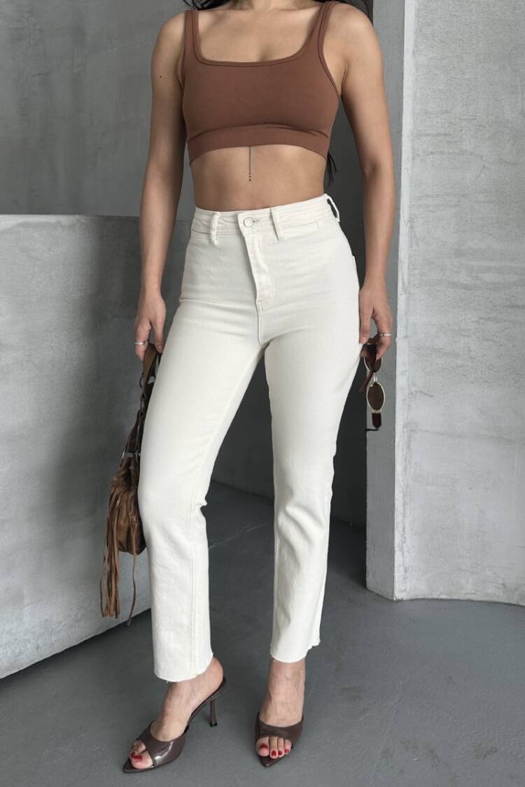 Ecru Jeans High Waist Mom Straight Leg Buttoned