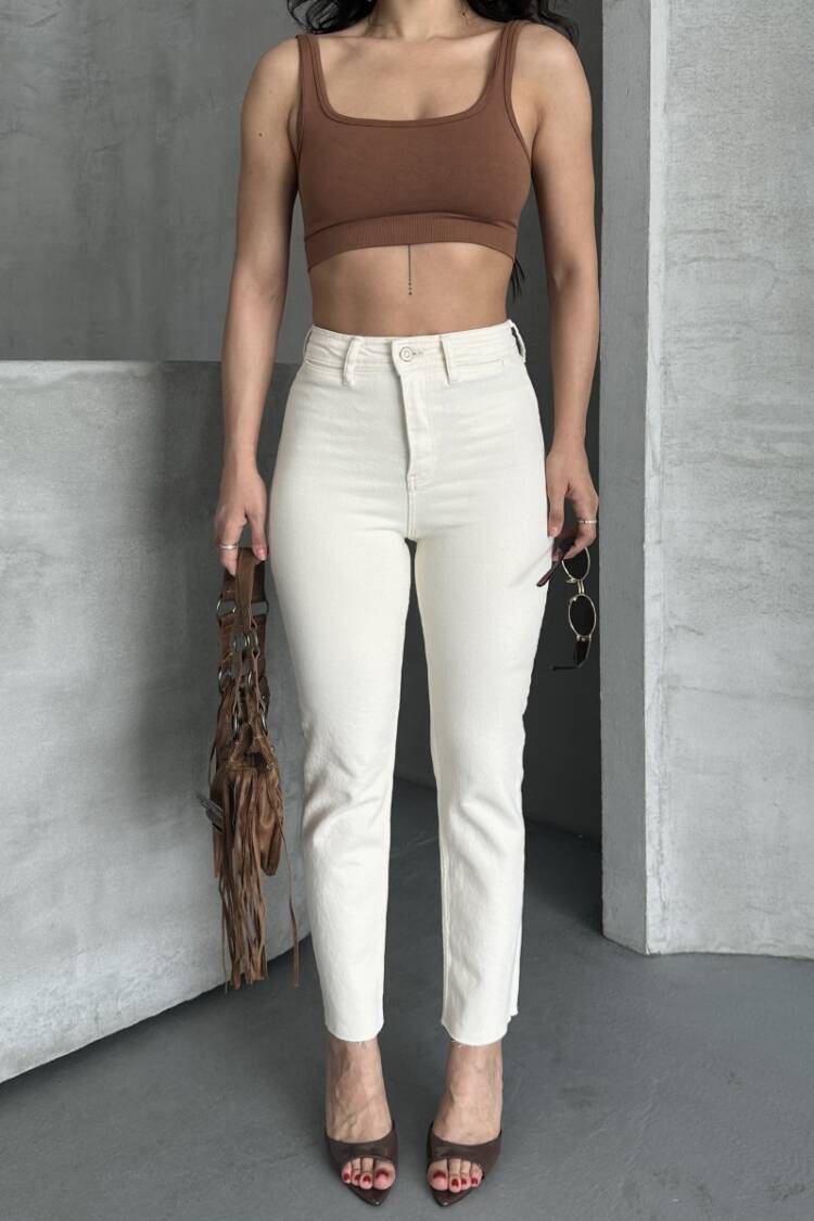 Ecru Jeans High Waist Mom Straight Leg Buttoned