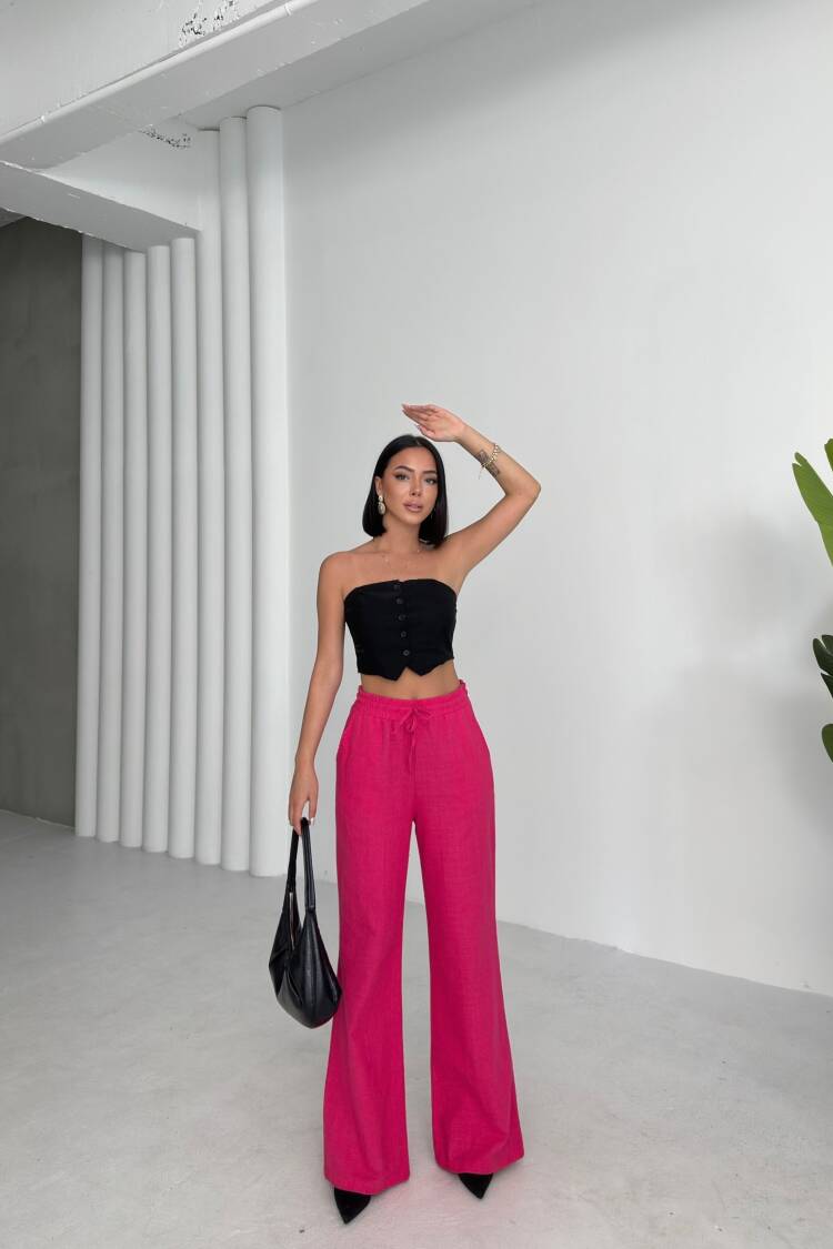 Pink Palazzo Pants High Waist Wide Leg