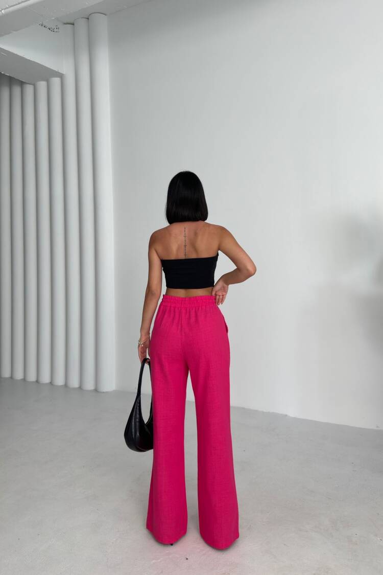 Pink Palazzo Pants High Waist Wide Leg