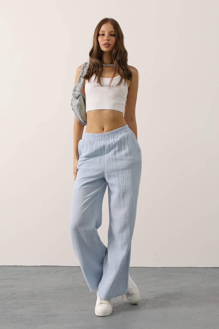 Blue Palazzo Casual Sport Pants