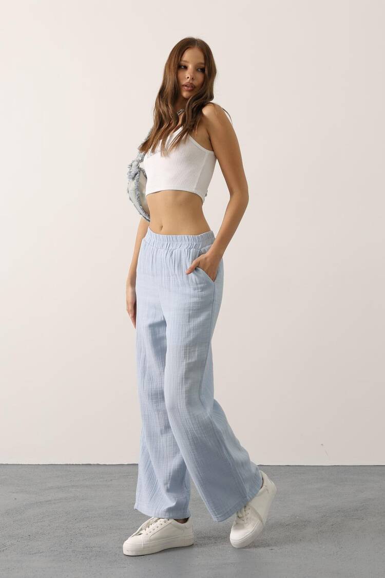 Blue Palazzo Casual Sport Pants