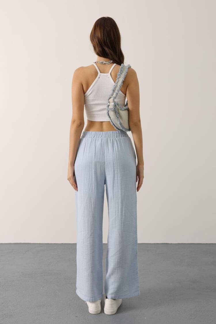 Blue Palazzo Casual Sport Pants