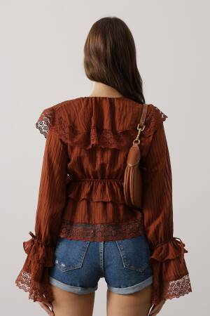 Boho Vintage Blouse With Ruffle Sleeves