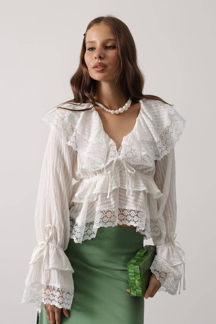 Elegant V-Neck Ruffle Sleeve Blouse
