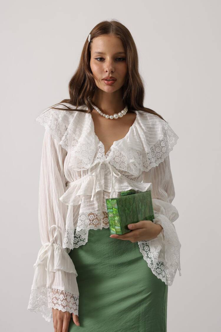 Elegant V-Neck Ruffle Sleeve Blouse