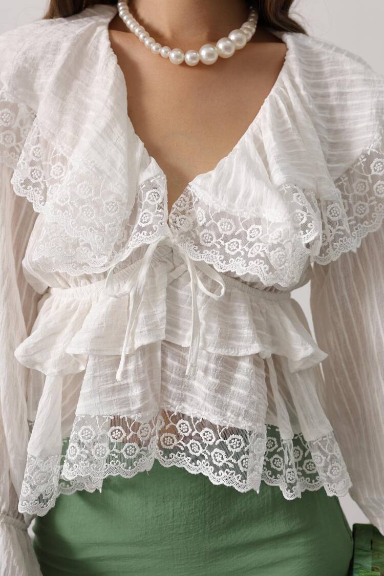Elegant V-Neck Ruffle Sleeve Blouse