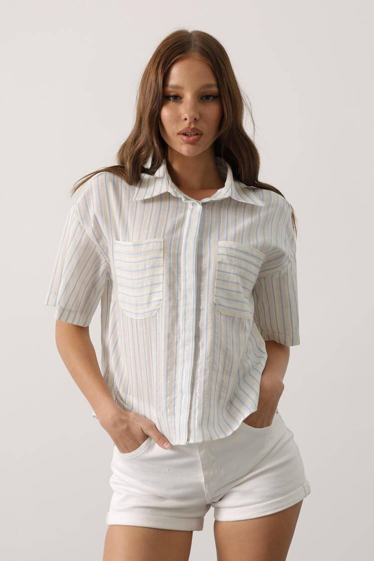 White Casual Striped Buttoned Shirt