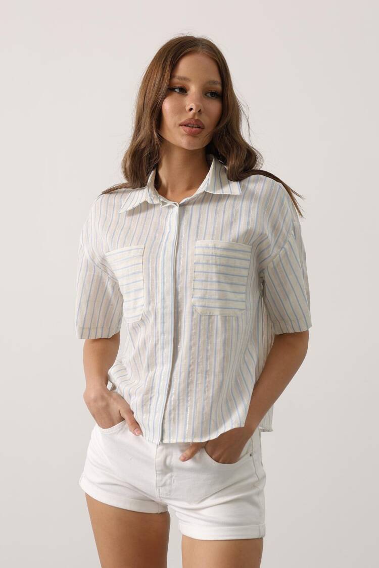 White Casual Striped Buttoned Shirt