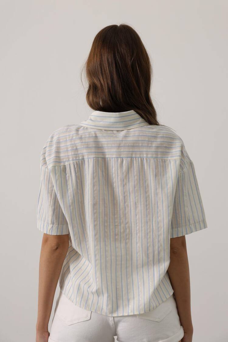 White Casual Striped Buttoned Shirt
