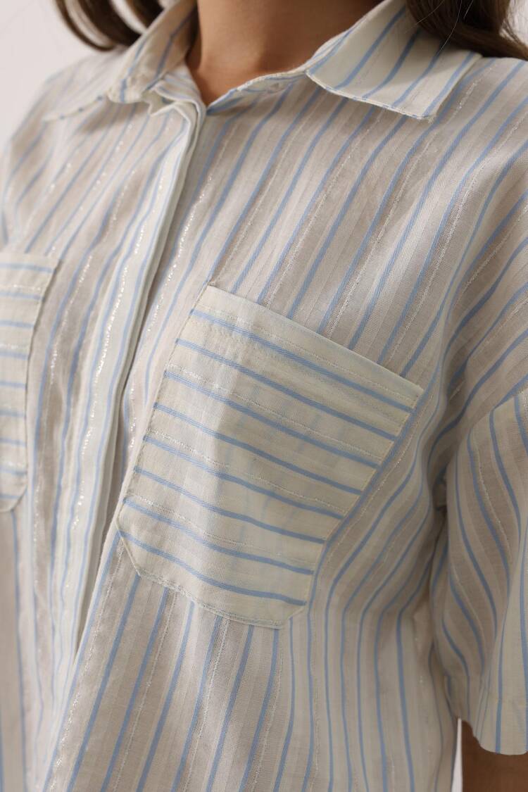 White Casual Striped Buttoned Shirt