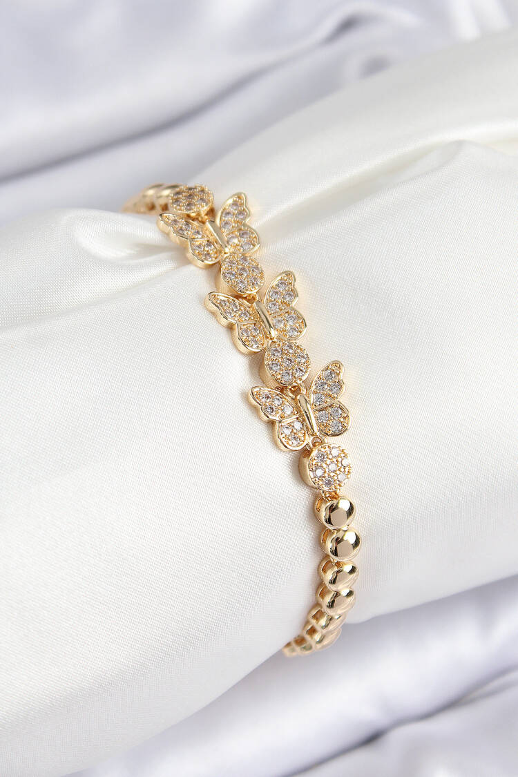 Brass Zircon Stone Butterfly Pattern Gold Color Women's Bracelet