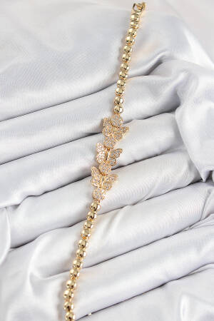 Brass Zircon Stone Butterfly Pattern Gold Color Women's Bracelet